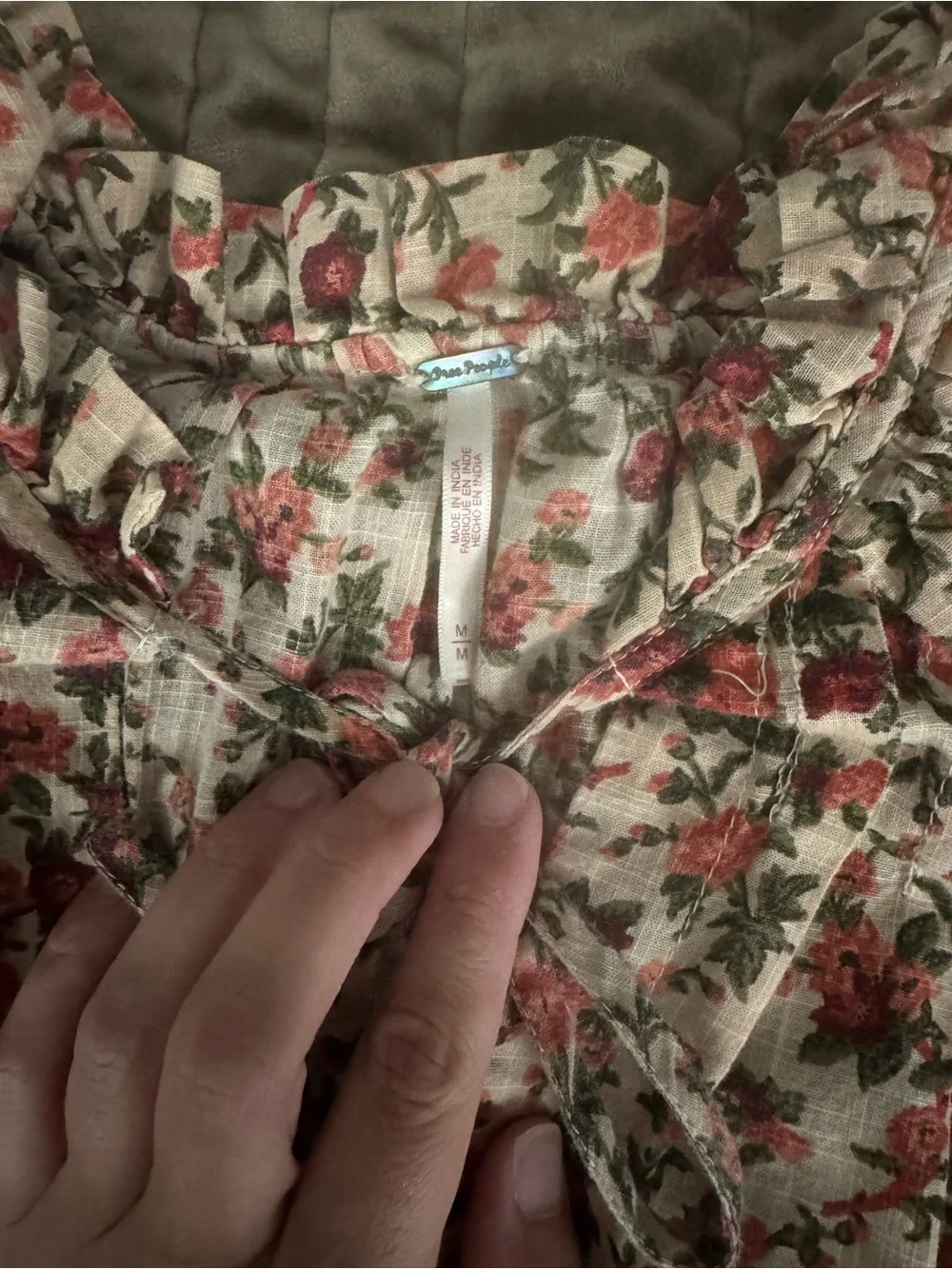 Free People Blouse Floral Tie-Neck Puff Sleeve